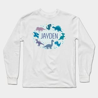 Jayden name surrounded by dinosaurs Long Sleeve T-Shirt